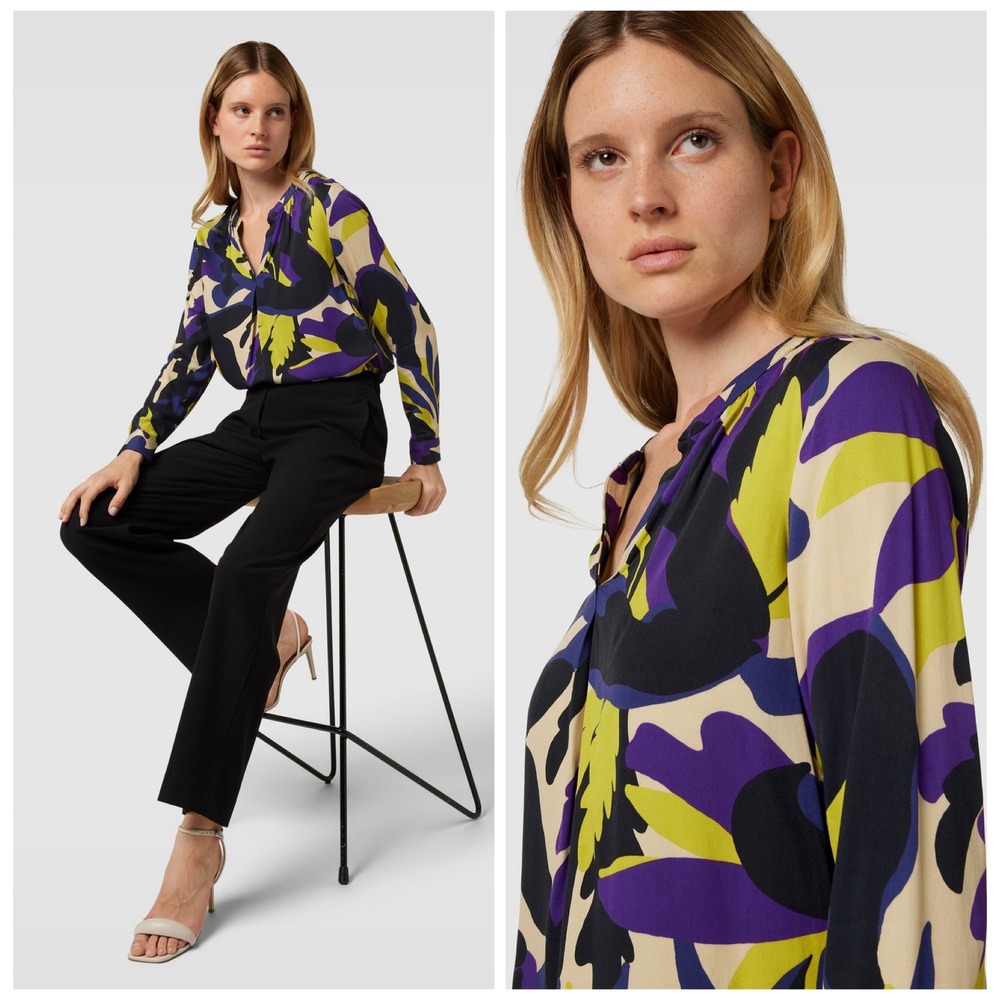 Smith & Soul Blouse Women Small Purple Yellow Abstract Botanical Art to Wear - Picture 1 of 12